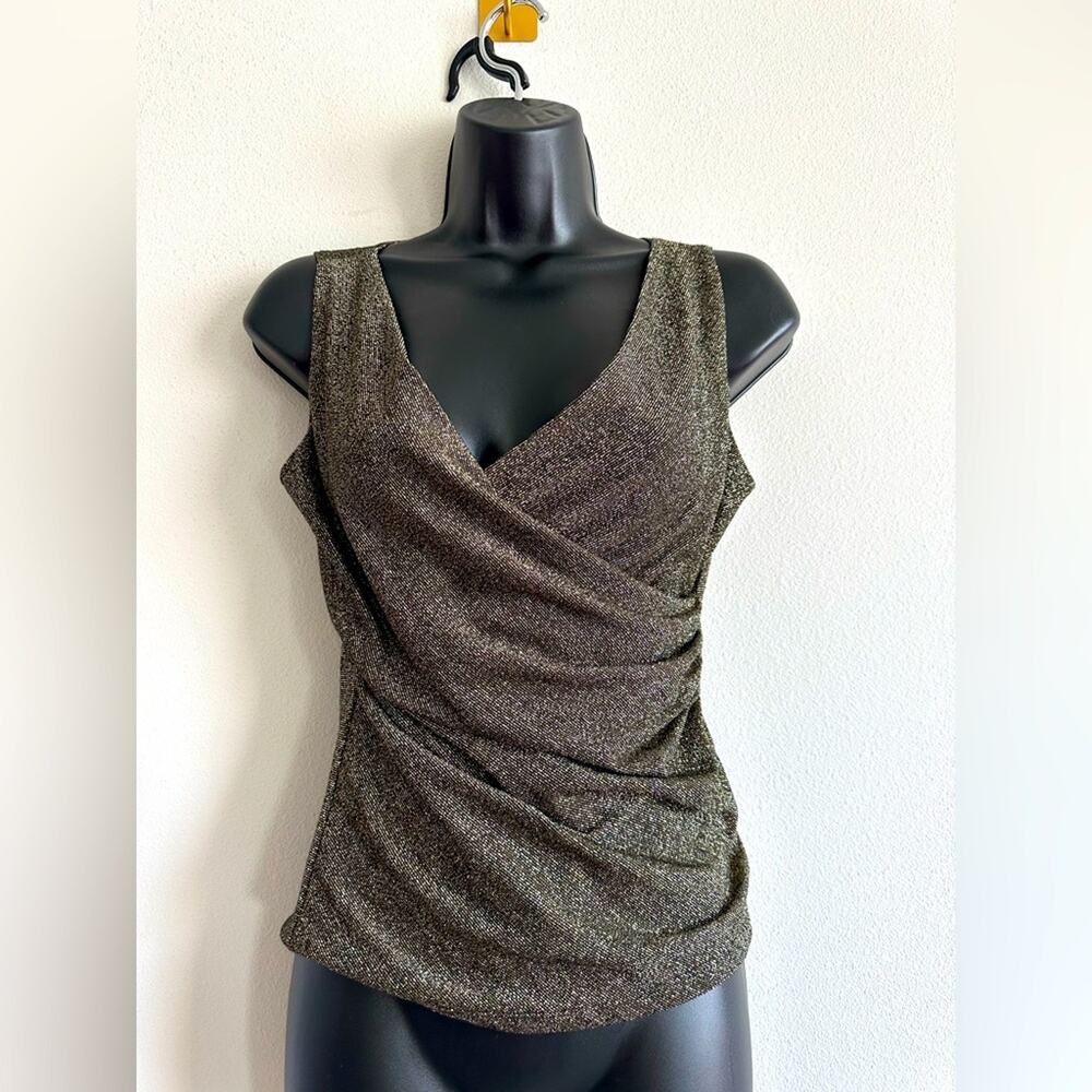 Vintage Y2K KIKIT Metallic Ruched Surplice Tank Top USA Sz S 2000s Glam